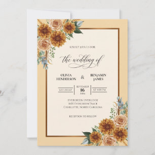 Mustard Yellow Sunflower Soft Eucalyptus Wedding Invitation