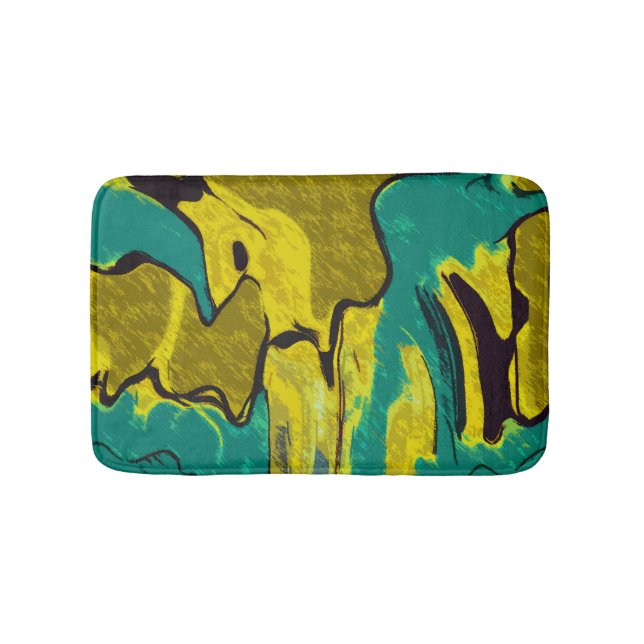 Mustard Yellow Teal Abstract Bath Mat (Front)