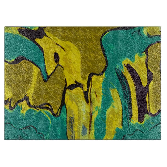 Mustard Yellow Teal Abstract Cutting Board (Front)