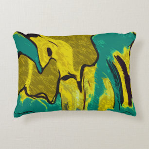 Mustard Yellow Teal Abstract Decorative Cushion