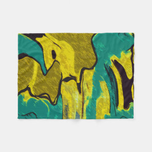 Mustard Yellow Teal Abstract Fleece Blanket
