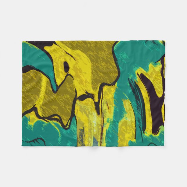 Mustard Yellow Teal Abstract Fleece Blanket (Front (Horizontal))