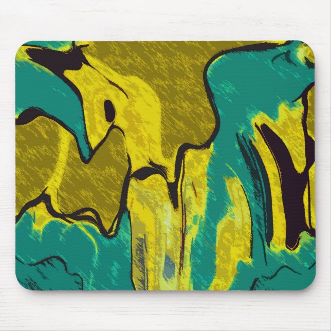 Mustard Yellow Teal Abstract Mouse Pad (Front)