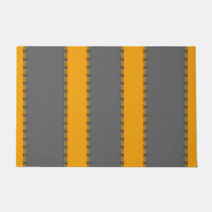 Mustard yellow vertical stripes, stitched on grey doormat
