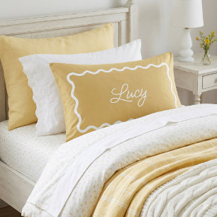 Mustard Yellow Wavy Scallop Frame Monogram Pillowcase