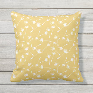 Mustard Yellow Whimsical Dandelion Seed Pattern Cushion
