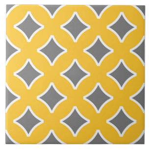 Mustard yellow, white, grey, modern, ornamental ceramic tile
