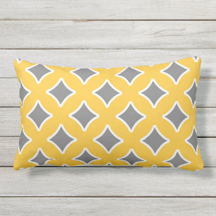 Mustard yellow, white, grey, modern, ornamental lumbar cushion