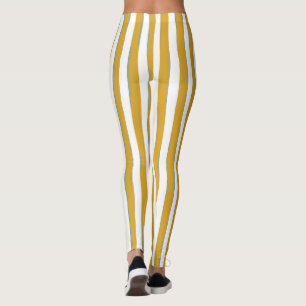 Mustard Yellow & White Hand-Painted Vertical Strip Leggings