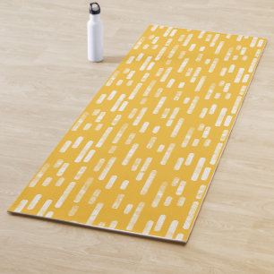 Mustard Yellow/White Inky Rounded Lines Pattern Yoga Mat
