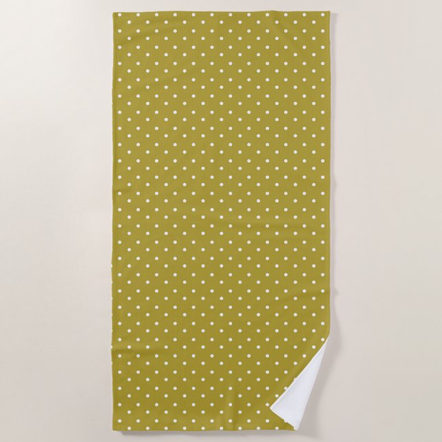  Mustard yellow white polka dots pattern  Beach Towel (Front)