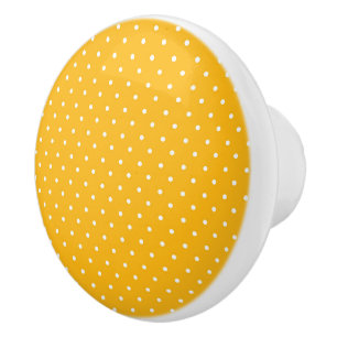 Mustard yellow white polka dots pattern Ceramic Knob