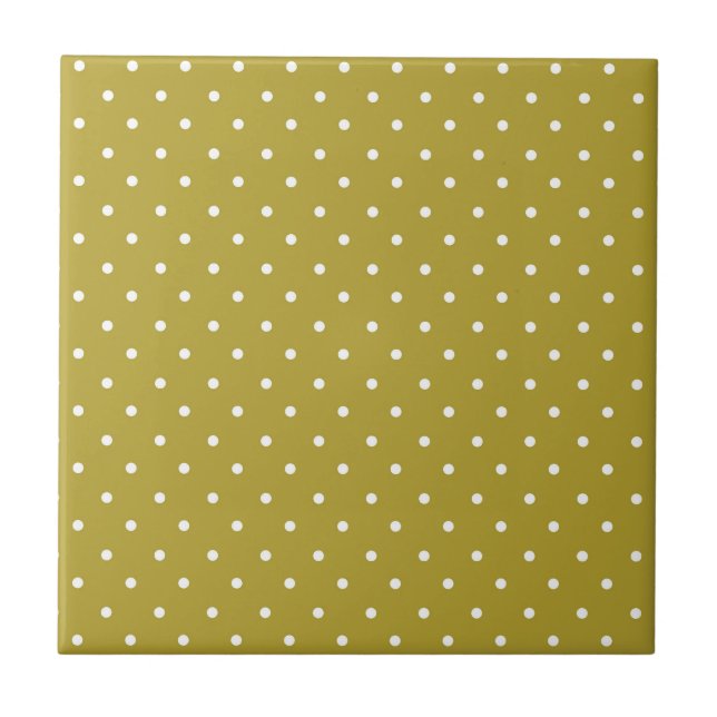  Mustard yellow white polka dots pattern  Ceramic Tile (Front)