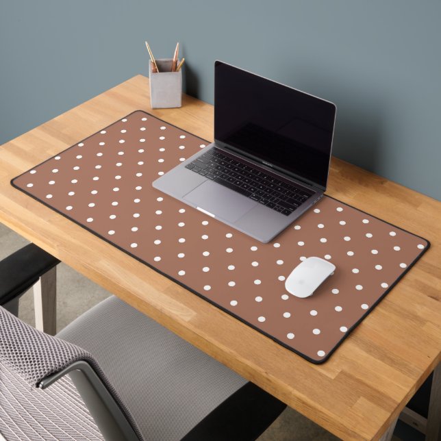 Mustard yellow white polka dots pattern  Desk Mat (Office 2)