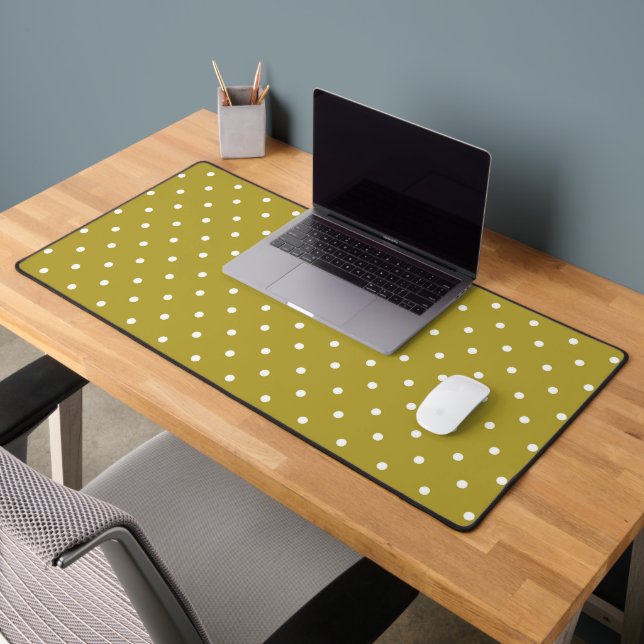  Mustard yellow white polka dots pattern  Desk Mat (Office 2)
