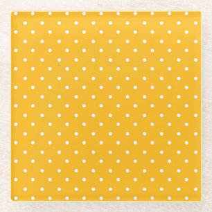 Mustard yellow white polka dots pattern  Glass Co Coaster
