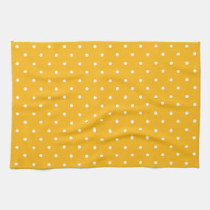 Mustard yellow white polka dots pattern Kitchen Tea Towel