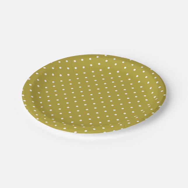  Mustard yellow white polka dots pattern  Paper Plate (Angled)