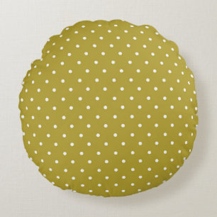  Mustard yellow white polka dots pattern  Round Cushion