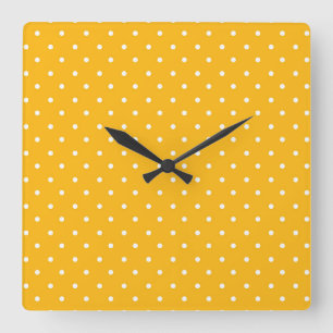 Mustard yellow white polka dots pattern  Square W Wall Clock