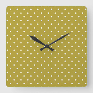 Mustard yellow white polka dots pattern Square Wall Clock