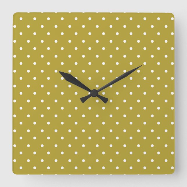  Mustard yellow white polka dots pattern  Square Wall Clock (Front)