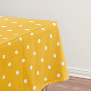 Mustard yellow white polka dots pattern Tableclo Tablecloth