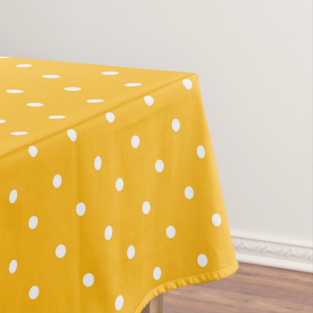 Mustard yellow white polka dots pattern  Tableclo Tablecloth (In Situ)