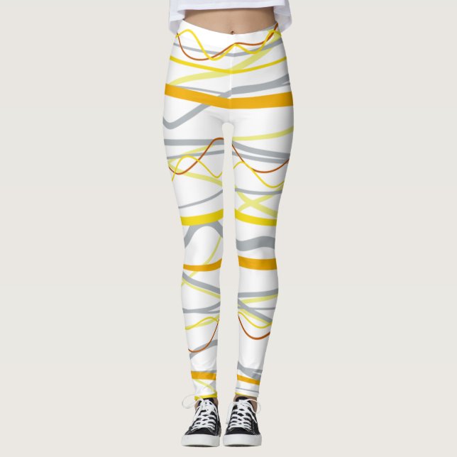 Mustard Yellow White Silver Stripes Leggings (Front)