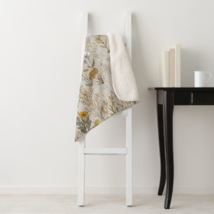 Mustard Yellow Wildflower Sherpa Blanket