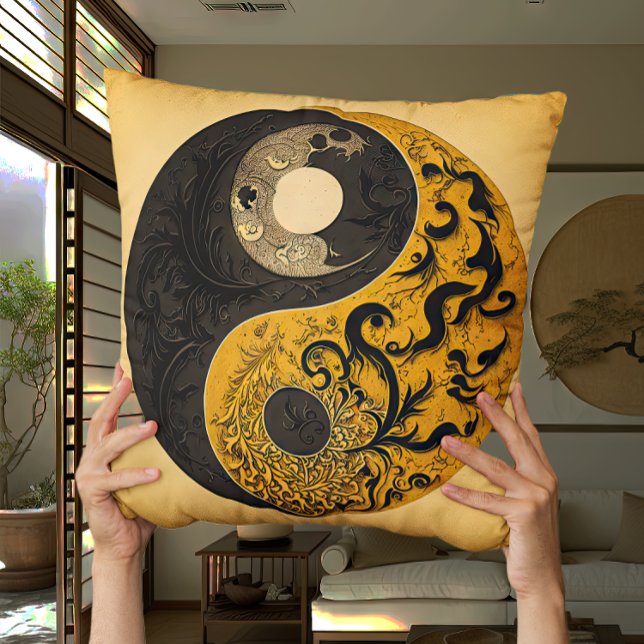Mustard Yellow Yin and Yang Contemporary Cushion (Creator Uploaded)