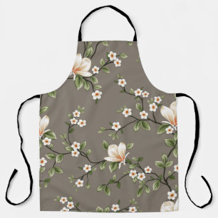 mustered small flowers with green leaves pattern o apron