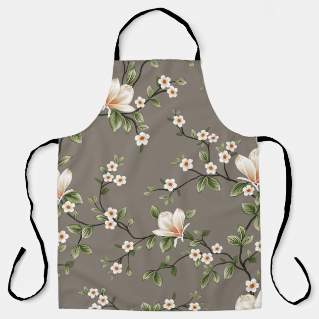 mustered small flowers with green leaves pattern o apron (Front)