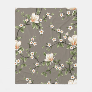 mustered small flowers with green leaves pattern o fleece blanket