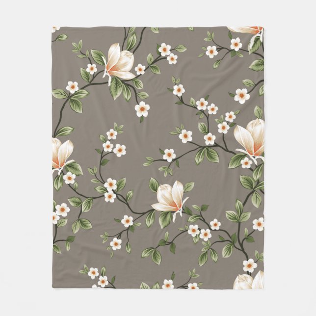 mustered small flowers with green leaves pattern o fleece blanket (Front)
