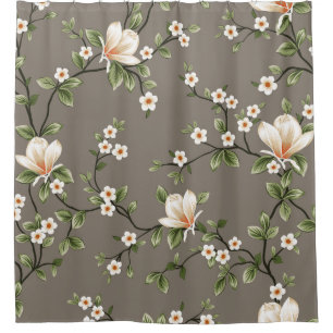 mustered small flowers with green leaves pattern o shower curtain
