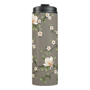 mustered small flowers with green leaves pattern o thermal tumbler