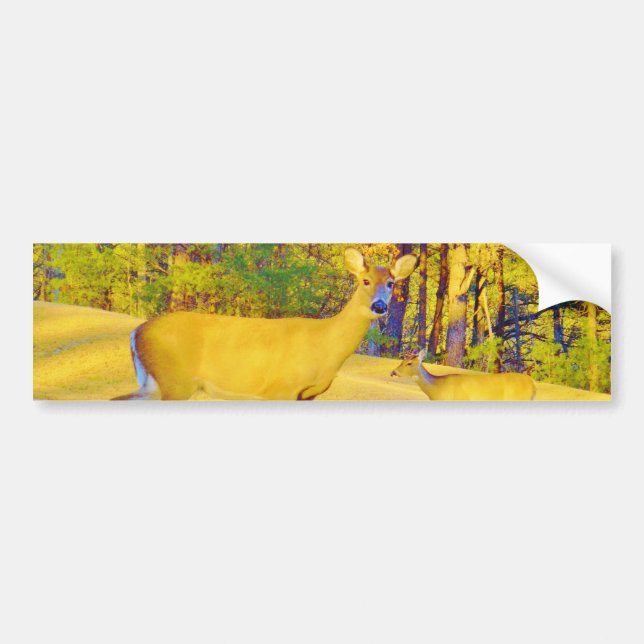 Musturd Coloured Deer with light blue Bumper Sticker (Front)