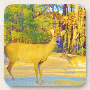 Musturd Coloured Deer with light blue Coaster