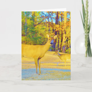 Musturd Coloured Deer with light blue Holiday Card