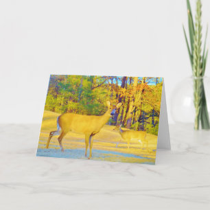 Musturd Coloured Deer with light blue Holiday Card