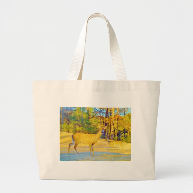 Musturd Coloured Deer with light blue Large Tote Bag (Front)