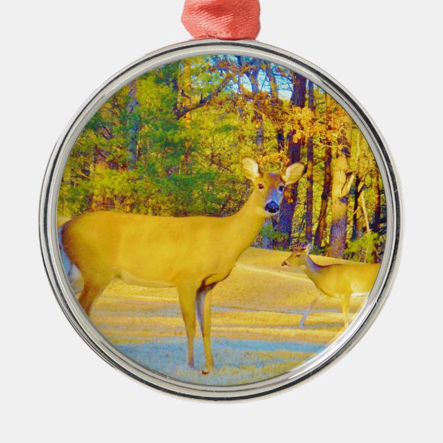 Musturd Coloured Deer with light blue Metal Ornament (Front)