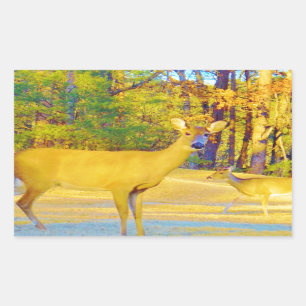 Musturd Coloured Deer with light blue Rectangular Sticker