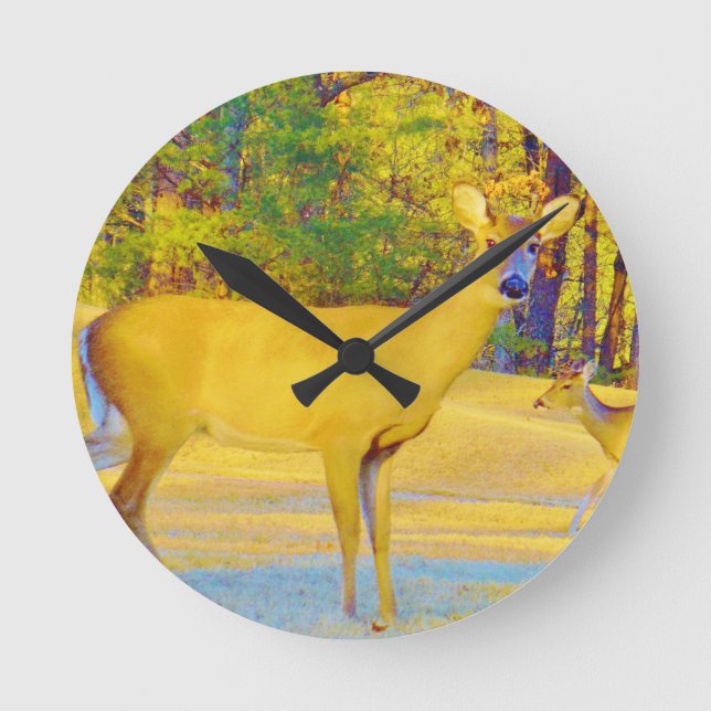 Musturd Coloured Deer with light blue Round Clock (Front)