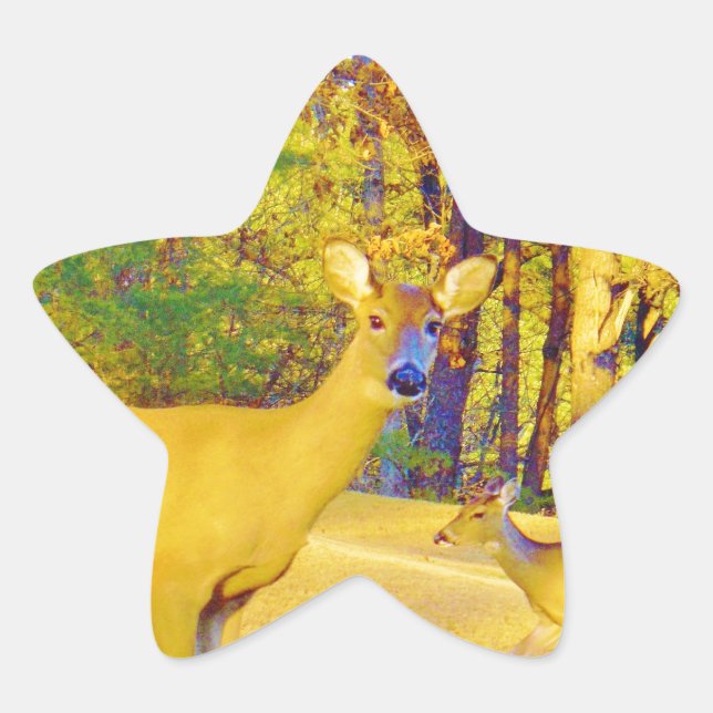 Musturd Coloured Deer with light blue Star Sticker (Front)