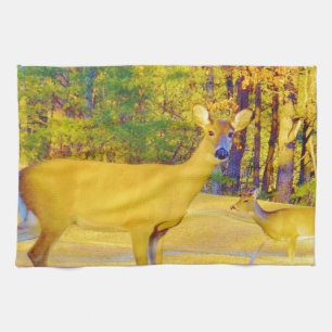 Musturd Coloured Deer with light blue Tea Towel