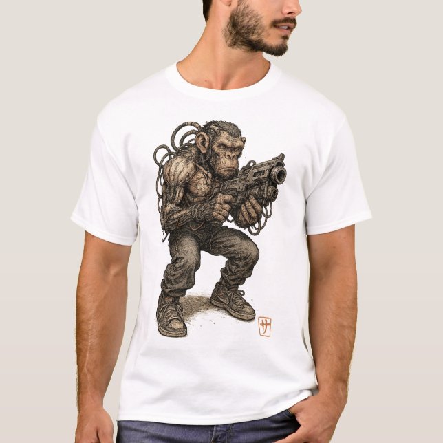 Mutant Gorilla Soldier – Post Apocalyptic Warrior  T-Shirt (Front)