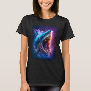 Mutant Shark with Big Teeth Purple Flashes Realist T-Shirt
