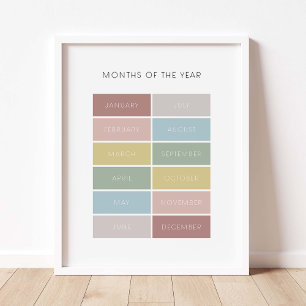 Mute colour months of the year educational poster